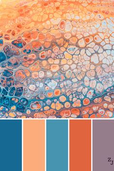 an orange and blue color scheme with lots of circles on the bottom, in different shades