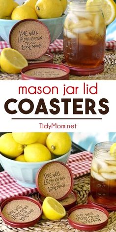 mason jar lid coasters with lemons in them