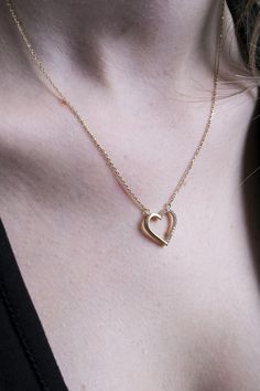 14K Real Yellow Gold Heart  Pendant Necklace with Gems - Real Yellow Gold Heart Pendant Charm Necklace- for Woman- Petite Heart Necklace Material: 14K Real Yellow Gold - Finish: Polished - Condition: Brand New - Average Weight:  2.34 grams   - Pendant Size : 15mm x 15mm  - Length: 17'' + 1 inches All our products will ship inside of an original box. Double Heart Necklace With Clavicle Chain For Anniversary, Double Heart Clavicle Chain Necklace For Anniversary, Heart Shaped Clavicle Chain Necklace For Anniversary, Heart-shaped Clavicle Chain Necklace For Anniversary, Adjustable Open Heart Necklace For Anniversary, Gold Heart Beads Jewelry For Anniversary, Gold Heart Beads Jewelry For Anniversary Gift, Gold Heart Detail Necklace For Mother's Day, Gold Necklace With Heart Detail For Mother's Day