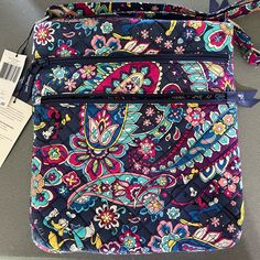 Sensational Six Paisley Print* Quilted Cotton Adjustable Crossbody Strap Zippered Closure On Main Compartment Interior Zip Pocket Two Exterior Zip Pockets Exterior Slip Pocket Part Of The Sensational Six Paisley Collection By Vera Bradley 11 1/2'' H X 10 1/4'' W X 1 1/2'' D Strap Drop: 27'' This Is The Exact Bag You Will Get ! Brand New With Tags Casual Multicolor Paisley Print Bags, Hipster Purse, Vera Bradley Disney, Purple Punch, Hipster Bag, Mouse Color, White Crossbody Bag, Blue Wallet, Floral Bags