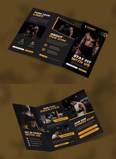 a trifold brochure with an image of a man in the gym on it