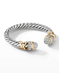 David Yurman Petite Helena Open Ring with Diamonds in Silver and Gold | Neiman Marcus David Yurman Ring, Mens Jewellery, Cuff Ring, Gold Rings Jewelry, David Yurman Jewelry, Gold And Silver Rings, Luxury Rings, Royal Jewels, Expensive Jewelry