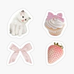 four stickers with different types of cupcakes and animals on them, including a cat