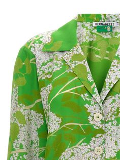 Louis silk shirt with floral print, button closure, and long sleeves. Composition: 100% silk Summer Silk Shirt With Floral Print, Silk Shirt With Floral Print For Summer, Printed Silk Blouse For Daywear, Silk Printed Blouse For Daywear, Silk Button-up Printed Tops, Elegant Printed Green Shirt, Elegant Green Printed Shirt, Printed Silk Button-up Shirt, Elegant V-neck Shirt With Floral Print