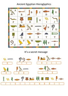 an egyptian hieroglyphics worksheet is shown in the upper left corner