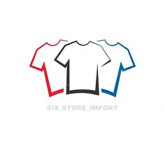 three colored t - shirts with the word six store important written on each one in red, white and blue