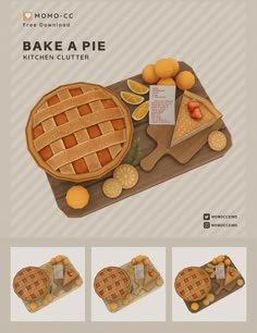 the instructions for how to bake a pie on a cutting board with different types of pies