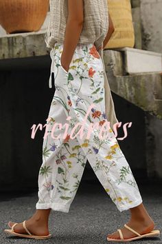 Casual Unique Printed Button Pocket Pants Capri Shorts, Printed Wide Leg Pants, Mode Casual, Linnet, Loose Pants, Type Of Pants, Casual Trousers, Pocket Pants, Fashion Mode