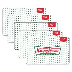 four krispy kreme placemats with red and green polka dots on them