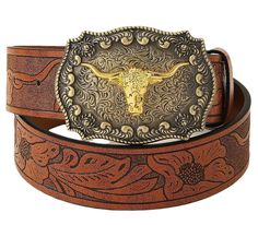 PRICES MAY VARY. 【Materials】 Our cowboy belt for men is made of quality PU leather,engraved leather with vintage floral and texas longhorn bull head on belt buckle,The big belt buckle is made of quality zinc alloy,not easy fade and break,have a long-lasting life and durability 【Size Info】Mens western belt's total length 45" for 31"-35" waist; golden texas buckles measures about 2.46" in width, about 3.3" in length. Leather belt width: 3.8cm/1.5"; and the 7 holes provide sufficient adjustment spa Cattle Decor, Big Belt Buckle, Cowboy Belts, Big Belt, Longhorn Bull, Leather Engraved, Boys Belt, Belt For Jeans, Belt Western