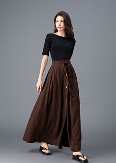 ★★ Welcome to my Ylistyle shop！！！ Upgrade your wardrobe with our elegant Linen Maxi Skirt! Suitable for every occasion, it exudes a blend of class and coziness. An adjustable drawstring waist ensures a flattering fit for all sizes. Embrace this fashion staple! ★★ FEATURES *50% Linen, 50% cotton blend *Medium weight linen *No lining *Two side pockets *Drawstring waist skirt *Front button closure *Maxi Linen skirt *Plus size skirt *Perfect for Spring, Summer, Autumn *Wash by hand or machine with c Elegant Relaxed Maxi Skirt With Buttons, Elegant Buttoned Flared Maxi Skirt, Elegant Summer Maxi Skirt With Buttons, Elegant Flared Maxi Skirt With Buttons, Elegant Brown Skirt With Buttons, Relaxed Brown Skirt With Buttons, Brown Buttoned Skirt For Spring, Brown Button Closure Skirt For Summer, Brown Skirt With Button Closure For Summer