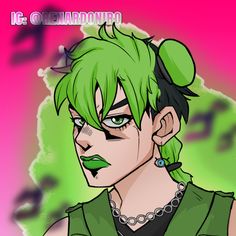 an anime character with green hair and piercings