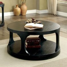 Carrie CM4422C Coffee Table By Furniture Of AmericaBy sofafair.com Transitional Coffee Tables, Transitional Coffee Table, Antique Coffee Tables, Round Shelf, Round Wood Coffee Table, Floor Shelf, Black Coffee Tables, Solid Wood Flooring, Solid Wood Coffee Table