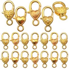 PRICES MAY VARY. PACK OF 40PCS: You will receive 40pcs heart shape small lobster clasps in antique gold, including 4 styles, each style 10pcs. Enough style and sufficient quantity perfectly meet your needs. RELIABLE MATERIAL: Made of high quality alloy with plating method, these lobster clasps are sturdy, hard, finely crafted, outstanding in appearance, smooth in surface, durable to use and not easy to break. SMALL LOBSTER CLASPS: The size of heart lobster claw clasp is approx. 26 x 14 mm/ 1.02 Tibetan Jewellery, Lobster Jewelry, Clasps For Jewelry, Plating Method, Faith Crafts, Antique Costume Jewelry, Craft Decorations, Tibetan Jewelry, Lobster Claws