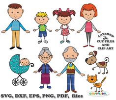 an old couple and their children clipart, svg files for cricut