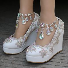 Rhinestone Wedges, Lace Bridal Shoes, Wedding Wedges, Rhinestone Wedding Shoes, Crystal Wedding Shoes, Wedding Shoes Lace