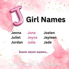 20+ Baby Girl Names That Start With J | J letter baby names | Girl Names Starting with J Baby Names Girl, J Letter, Names Girl, Name Inspiration, Girl Names, Baby Names