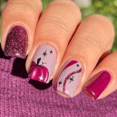 The Manicure Company, Autumn Nails With Pumpkins, October Holiday Nails, Fall Nails Ideas Halloween, Pink Pumpkin Nail Design, October Gel Manicure, Halloween Nails For Teachers, Boo Nails Halloween, Easy Pumpkin Nail Designs