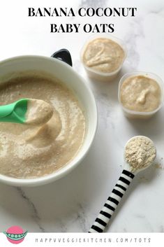 banana coconut baby oats in a bowl with spoons