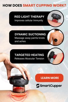 The proven benefits of ancient cupping therapy include improving recovery, and cellular immunity, relieving knots, and aches & increasing blood flow while reducing inflammation. Smart Cupper combines traditional techniques with modern technology like EMS, red light therapy, and therapeutic heating to deliver a powerful all-in-one therapy device that can be used at home, in the office, or in travel. Learn more at smartcupper.com