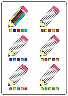 an image of colored pencils with different shapes and sizes on the page, which includes four