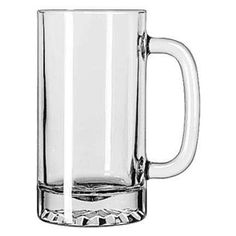 an empty glass mug is shown on a white background