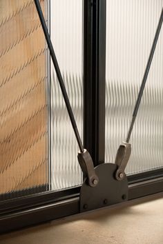 a pair of scissor handles are attached to the side of a sliding glass door