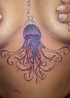 Sea Life Tattoos, Sternum Tattoo Design, Mermaid Tattoo Designs, Sea Tattoo, Theme Tattoo, Jellyfish Art, Mermaid Tattoos, Sternum Tattoo