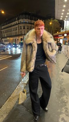 Fur Coat Outfit Men, Fur Jacket Outfit, Fur Coat Men, Fur Coat Outfit, Underground Clothing, Fashion Competition, Mens Fashion Classy