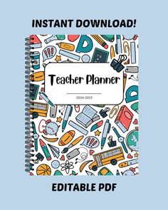 the teacher planner is shown with school supplies