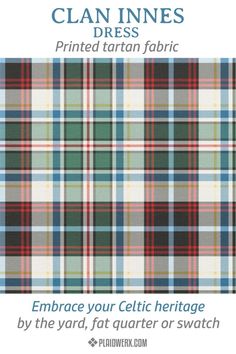 Fabric in the formal dress tartan of Clan Innes; from The Innes Collection at Plaidwerx. Celtic Heritage, White Accents, Pet Mat, Pet Bandana, Plaid Pattern, Formal Dress