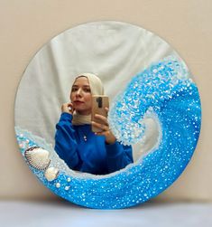 Hand painted mirror, waves Painted Mirrors, Diy Resin Phone Case, Mirror Gallery, Mirror Gallery Wall, Craft Booth Display