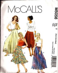 three women's skirts and one woman's blouse sewing pattern