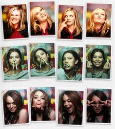 many different pictures of women making funny faces