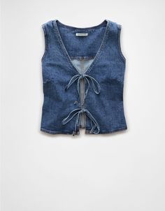 Denim Vest Pattern Sewing, Denim Tie Top, Fitted Denim Vest, Fun Clothes Aesthetic, Zara Denim Top, Denim Vest Diy, Denim Tops Women, Cute Style Outfits, Christmas Casual Outfits