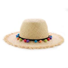 Raffia Panama Hat with Colorful Pompom Tassel Belt-Hats-Innovato Design-White-Innovato Design Straw Sun Hat For Summer, One Size, Playful Summer Sun Hat For Festivals, Casual Colorful Bucket Hat, Multicolor Summer Hats For Vacation, Multicolor Summer Hat For Vacation, Trendy One Size Sun Hat For Beach Season, Beachwear Hats For Warm Weather Vacation, Multicolor One Size Sun Hat For Summer, Multicolor One-size Sun Hat For Summer