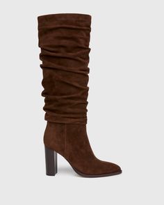 Shiloh Tall Boot - Chocolate Suede, Image 1 Dark Brown Tall Boots, Chocolate Brown Boots, Tall Brown Leather Boots, Tall Brown Boots, Slouchy Boots, Brown Suede Boots, Suede High Heels, Tall Boot, Slouched Boots