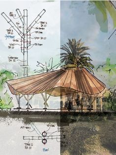 Architecture Bamboo Restaurant Design Lombok Bali Illustration Form Architecture, Architecture Design Presentation, Concept Models Architecture, Architecture Drawing Plan, Resort Architecture, Conceptual Architecture, Architecture Sketchbook