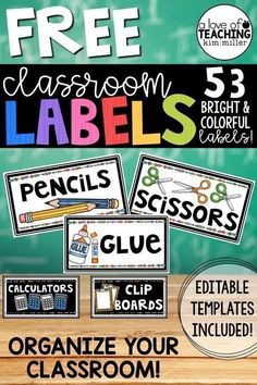 classroom labels and posters for teachers to use in the classroom with free printables