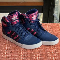 Adidas High Top Sneaker In Blue Suede With Pink Accent Size 42 Nwt Adidas High Tops, Adidas High, High Top Sneaker, Adidas Blue, Shoes Adidas, Pink Accents, Blue Adidas, Blue Suede, Adidas Shoes