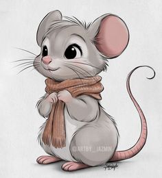 a cartoon mouse with a scarf around its neck