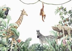 this is a wall mural with animals in the jungle