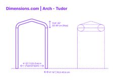 an arch with measurements for the top and bottom