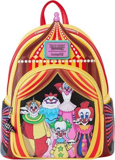 When the circus comes to Crescent Cove, arrive in killer style. Bring along our Loungefly MGM Studios’ Killer Klowns from Outer Space Mini Backpack. Get ready for some out-of-this-world adventures with an accessory packed with fun details. Applique features bring the circus-tent top to life with lights over the dome that glow in the dark! Just behind the curtain, over the front-zipped pocket, you’ll find your favorite creepy Killer Klown characters, including Rudy, Shorty, Fatso, Slim, and Bibbo Outer Space Costume, Killer Klowns From Outer Space, Space Costumes, Mini Mochila, Loungefly Bag, Accessories Packing, Loungefly Disney, Zipper Charms, The Circus