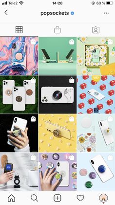 an iphone photo collage with popsockets on the top and bottom right side