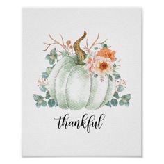 a watercolor painting of a pumpkin with the words,'grateful'on it