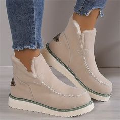 Category:Boots; Upper Materials:Faux Suede; Season:Winter; Heel Type:Platform; Gender:Women's; Toe Shape:Round Toe; Type:Fleece Lined,Booties Ankle Boots; Style:Plush,Comfort,Casual; Heel Height(inch):1-2; Outsole Materials:Rubber; Occasion:Daily; Closure Type:Loafer; Pattern:Solid Color; Listing Date:08/25/2023; 2023 Trends:Booties Ankle Boots,Plus Size,Snow Boots,Suede Shoes Narrow Boots, Winter Heels, Orthopedic Shoes, Winter Ankle Boots, Warm Shoes, Shoes Boots Ankle, Winter Socks, Slip On Boots, Rounded Toe Boots