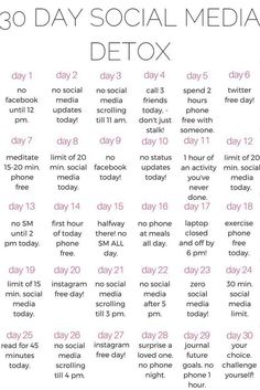 30 Day Challenge List, Detox Day, Detox Challenge, Vie Motivation, Digital Detox, Budget Planer, Mac Miller, 30 Day Challenge, Self Care Activities