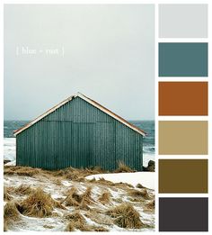 an image of a house on the beach with color swatches in front of it