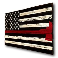 an american flag painted on wood with red and white stripes